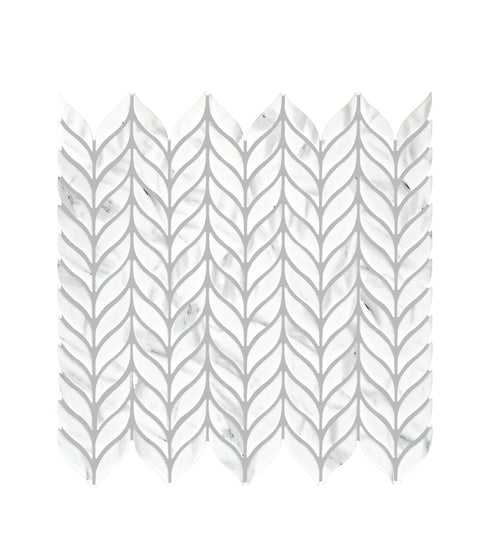 Malmo Willow Leaf White Mosaic Marble Effect Floor Tiles