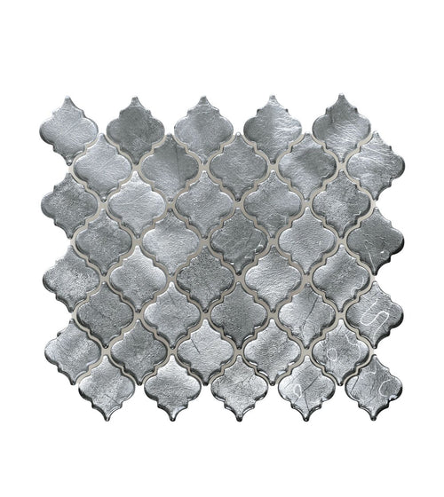 Metallic Vitreum Argentum Arabesque Silver Glass Tile Shower Wall Tiles