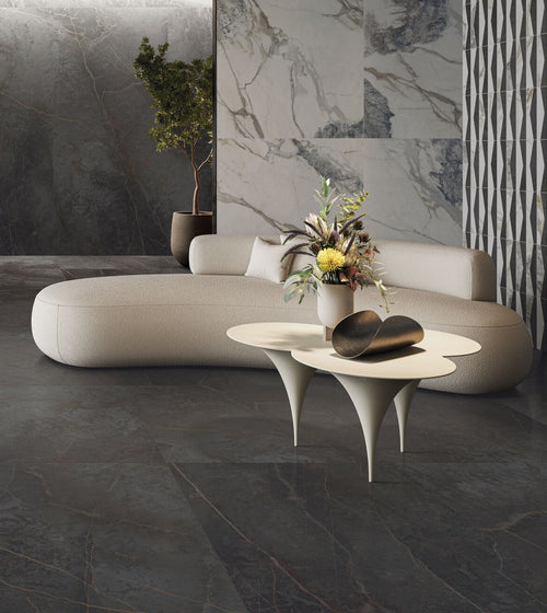 Milos Black - 60 x 120 Marble Effect Floor Tiles