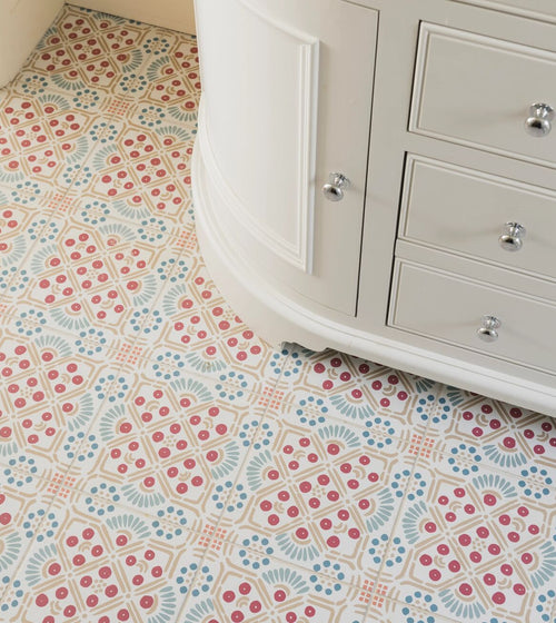 Nina Campbell Seville Coral Aqua Porcelain Tile Patterned Floor Tiles