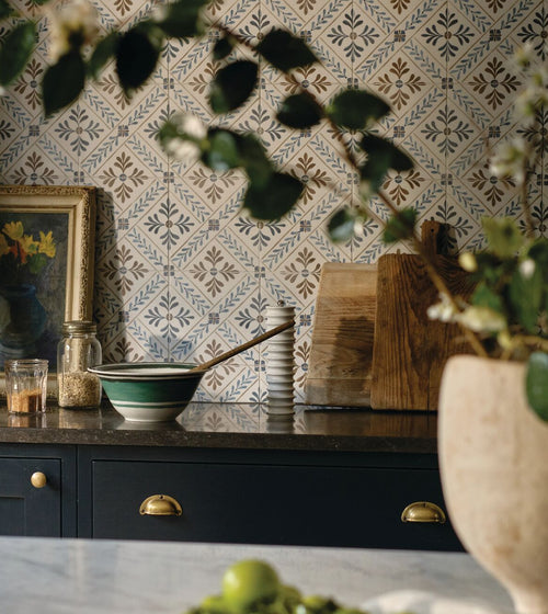 Nina Campbell Goa Indigo Chocolate Porcelain Tile Nina Campbell