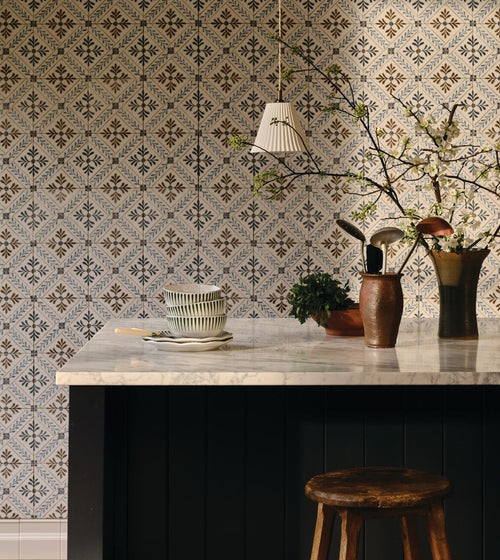 Nina Campbell Goa Indigo Chocolate Porcelain Tile Nina Campbell