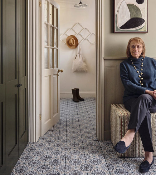 Nina Campbell La Moulade Indigo Porcelain Tile Red and Pink Floor Tiles