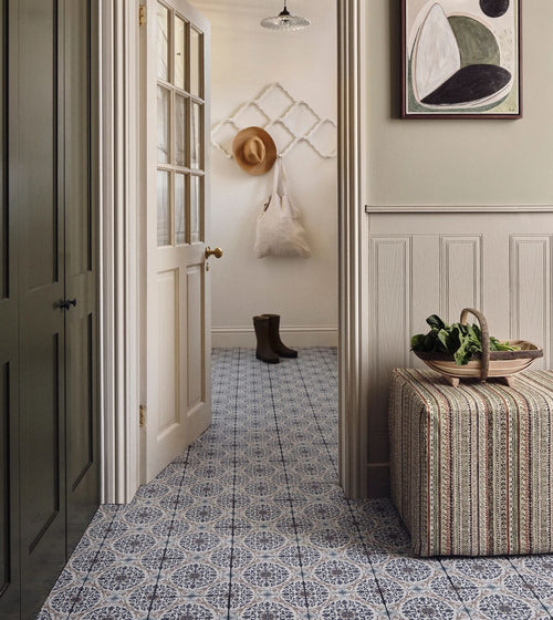 Nina Campbell La Moulade Indigo Porcelain Tile Red and Pink Floor Tiles