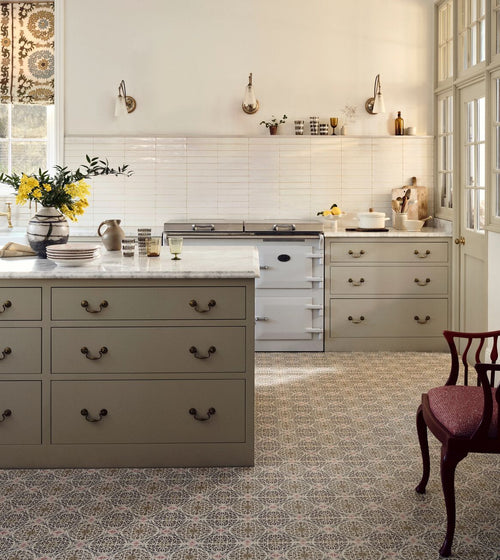 Nina Campbell La Moulade Chocolate Porcelain Tile Patterned Floor Tiles