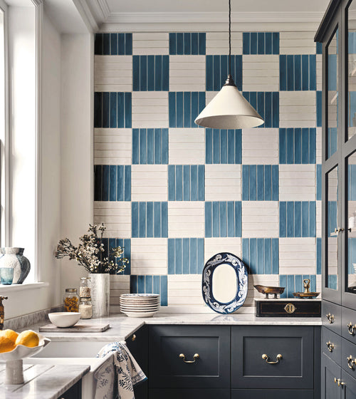 Nina Campbell Rivage Indigo Glazed Wall Tile Blue Bathroom Tiles