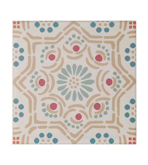 Nina Campbell Ronda Coral Aqua Porcelain Tile Patterned Floor Tiles
