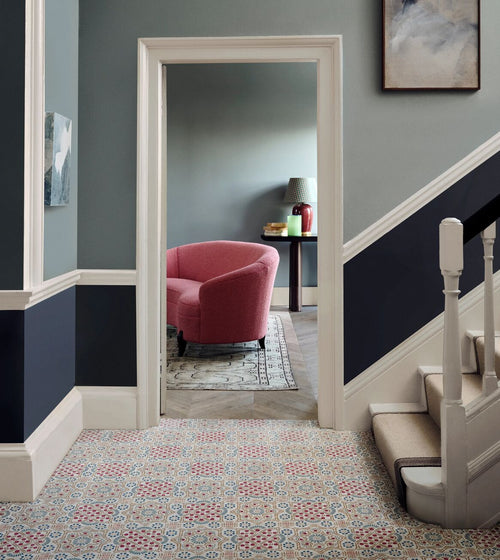 Nina Campbell Ronda Coral Aqua Porcelain Tile Patterned Floor Tiles