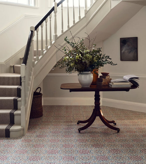 Nina Campbell Ronda Coral Aqua Porcelain Tile Patterned Floor Tiles