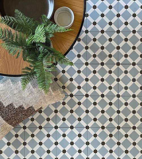 Patisserie Hevin Blue Patterned Tile Porcelain Bathroom Tiles