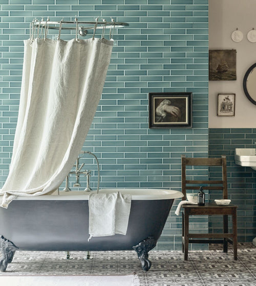 Retro Metro Green Park 5 x 20 Glazed Tile Blue Wall Tiles