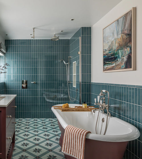 Retro Metro Green Park 5 x 20 Glazed Tile Blue Wall Tiles