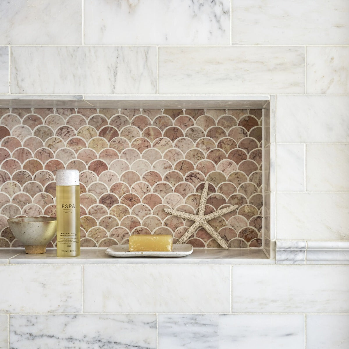 Scallap Tile Aegean Pink Scallop Mosaic – Fired Earth