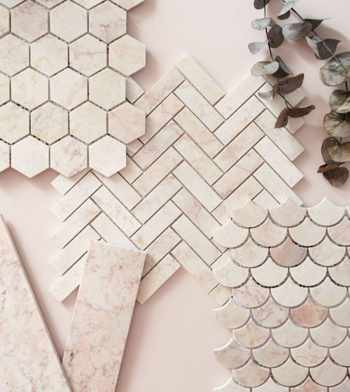 Aegean Pink Large Hexagon Marble Mosaic Floor Tiles