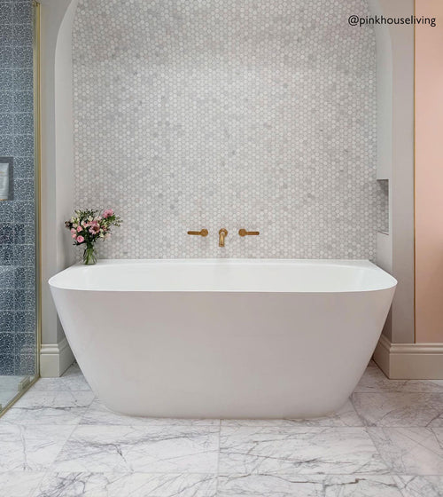 East Hampton Hexagon Marble Mosaic Grey Wall Tiles