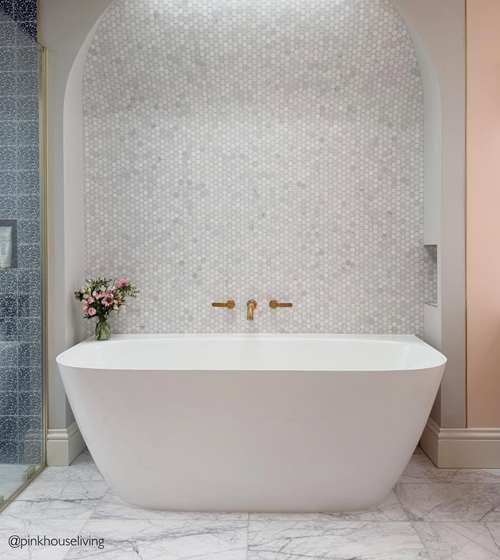 East Hampton Hexagon Marble Mosaic White Floor Tiles