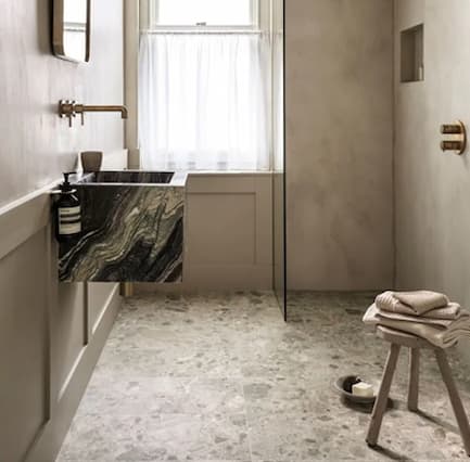 Ceppo Beige porcelain wall and floor tiles in a bathroom setting